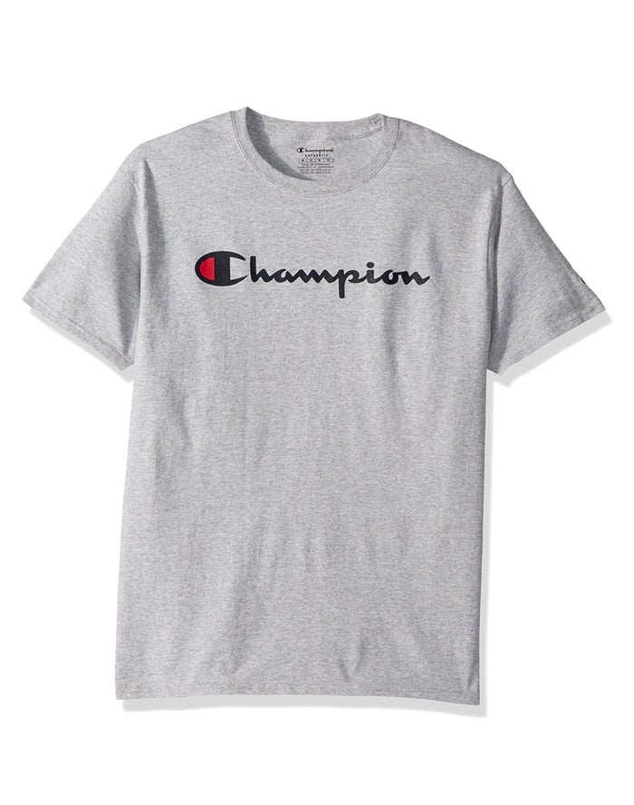 Champion Cotton Script Logo - Poikien Harmaat T-Paita - Suomi 8906531-LB